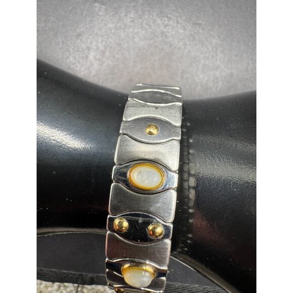 Zoppini Italy Stainless Steel 750 18k Gold Pearl Accents Stretch Bracelet - Picture 3 of 10